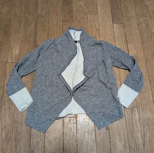 womens Lyn Heather Gray and Cream Open Front Long Sleeve Cardigan Size Medium